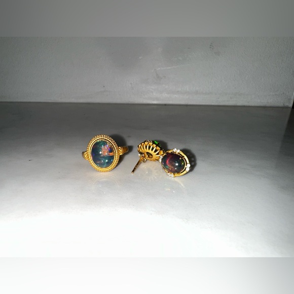 Black Opal Gold Plated Satin Finish Silver S925 Set - Picture 3 of 4